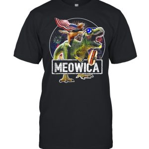 Cat Riding Dinosaur Meowica 4th of July shirt 1