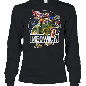 Cat Riding Dinosaur Meowica 4th of July shirt 3