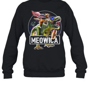 Cat Riding Dinosaur Meowica 4th of July shirt 4