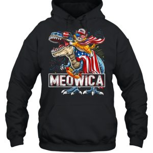 Cat Riding Dinosaur Meowica American Flag Independence Day 4th Of July shirt 5