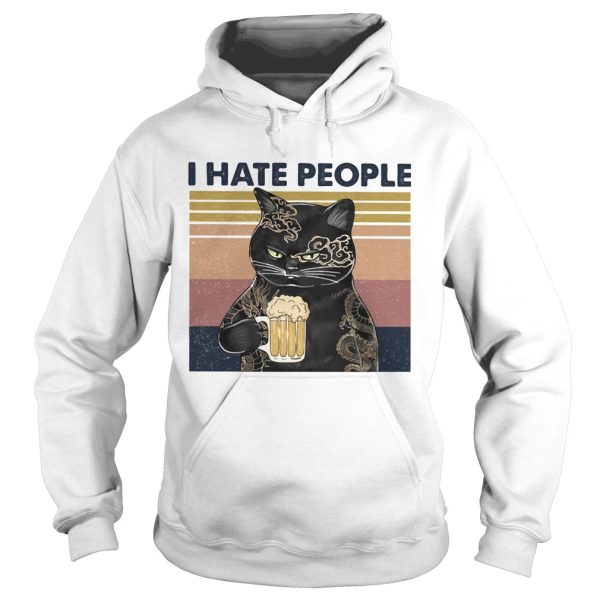 Cat beer i hate people vintage retro shirt