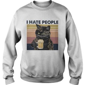 Cat beer i hate people vintage retro shirt 2