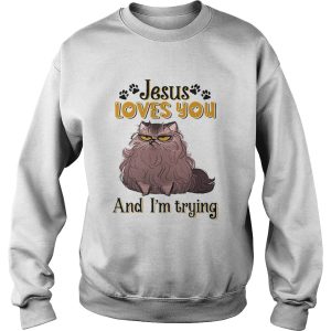 Cat brown jesus loves you and im trying shirt