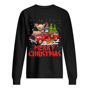 Chihuahua Rides Red Truck Merry Christmas Pajama shirt 2