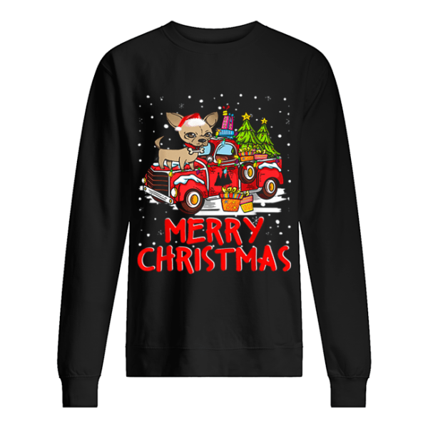 Chihuahua Rides Red Truck Merry Christmas Pajama shirt