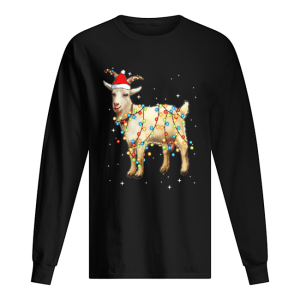 Christmas Lights Goat Wearing Santa Hat Funny Xmas shirt 1