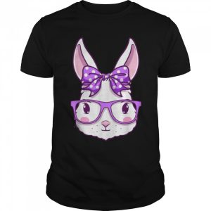 Cute Easter Bunny Face Glasses Bow Girls Easter Day Rabbit T Shirt 1