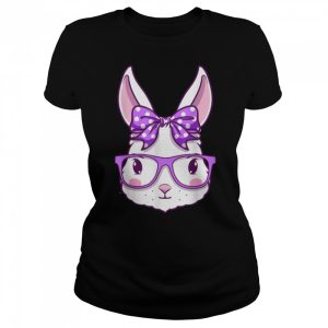 Cute Easter Bunny Face Glasses Bow Girls Easter Day Rabbit T Shirt 2