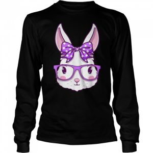 Cute Easter Bunny Face Glasses Bow Girls Easter Day Rabbit T Shirt 3