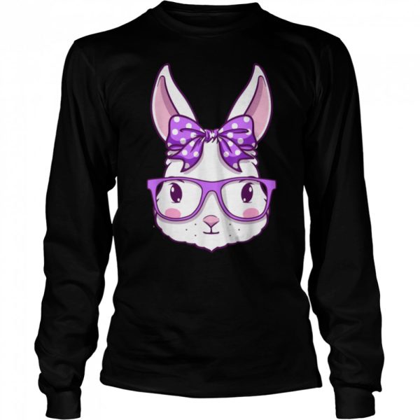 Cute Easter Bunny Face Glasses Bow Girls Easter Day Rabbit T-Shirt