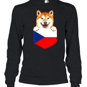 Czech Republic Flag Shiba Inu Dog In Pocket shirt