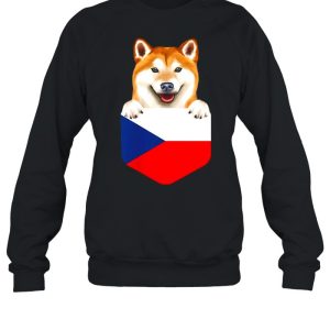 Czech Republic Flag Shiba Inu Dog In Pocket shirt 2