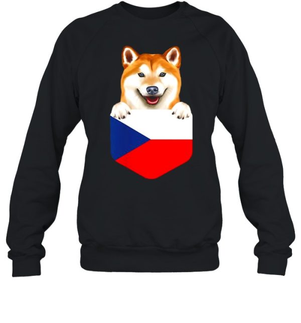 Czech Republic Flag Shiba Inu Dog In Pocket shirt