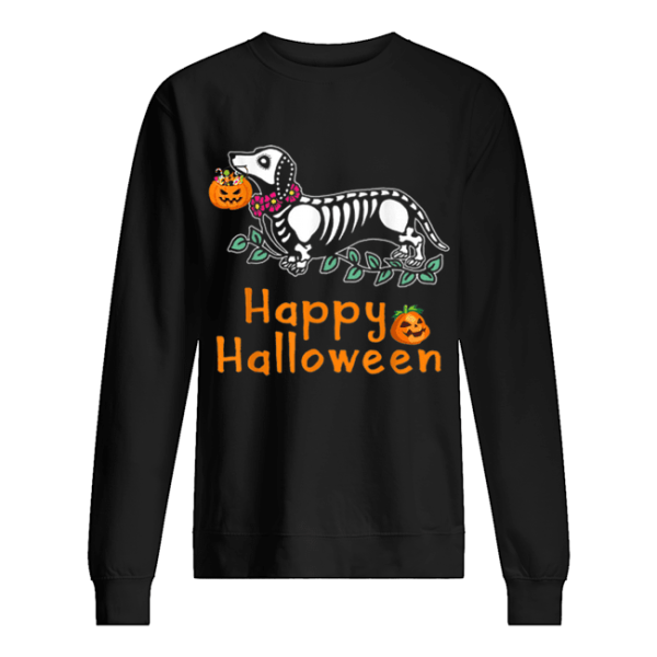 Dachshund Skeleton Pumpkin Happy Halloween shirt