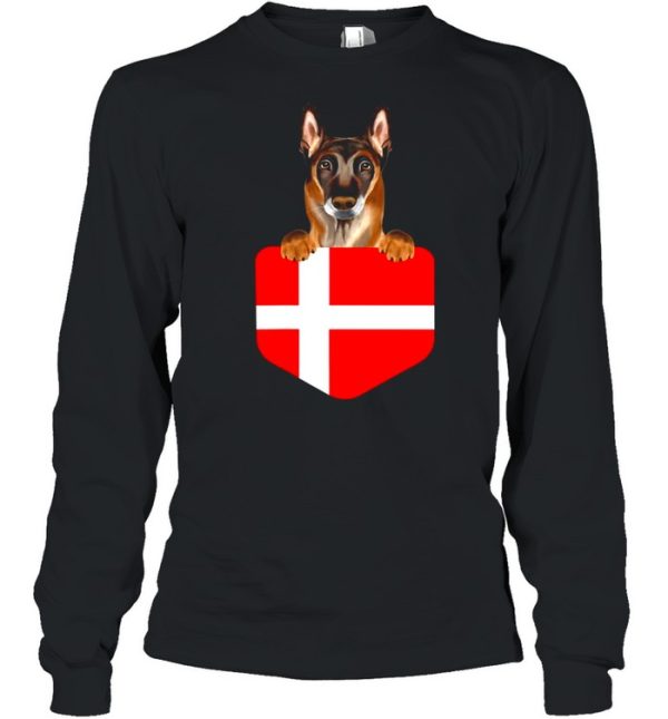 Denmark Flag Belgian Malinoi Dog In Pocket shirt