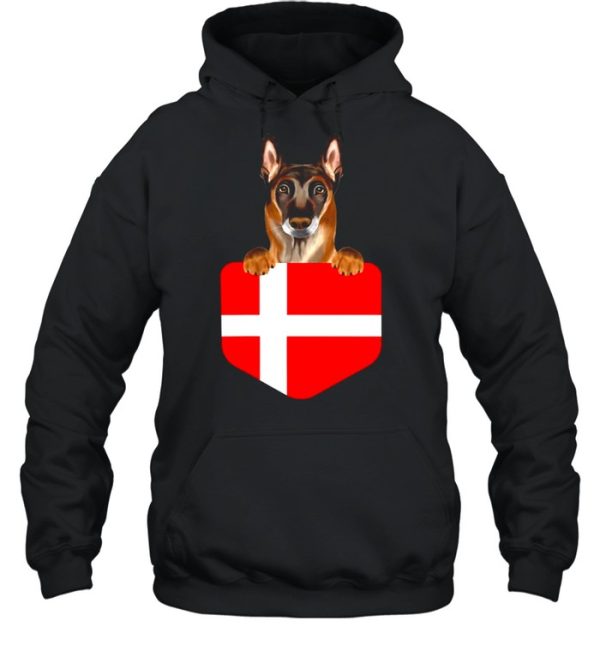 Denmark Flag Belgian Malinoi Dog In Pocket shirt