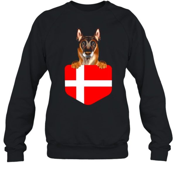 Denmark Flag Belgian Malinoi Dog In Pocket shirt