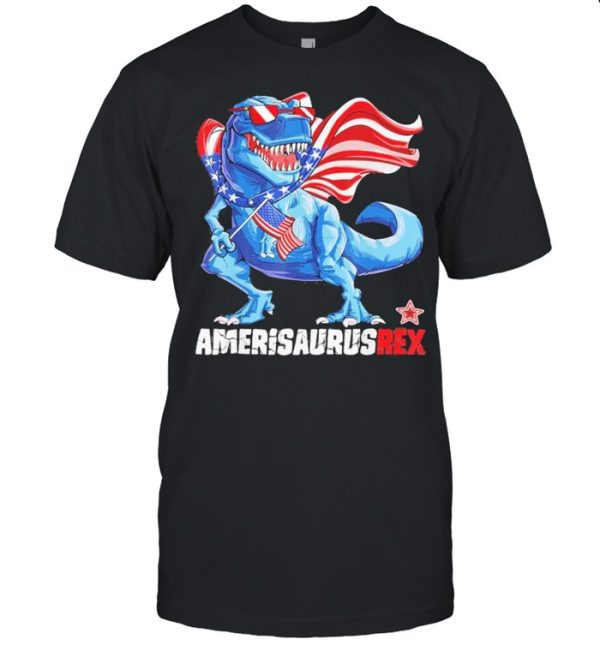 Dinosaur 4th of July Kids Boys Amerisaurus Rex American flag shirt