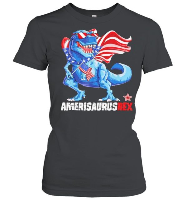 Dinosaur 4th of July Kids Boys Amerisaurus Rex American flag shirt