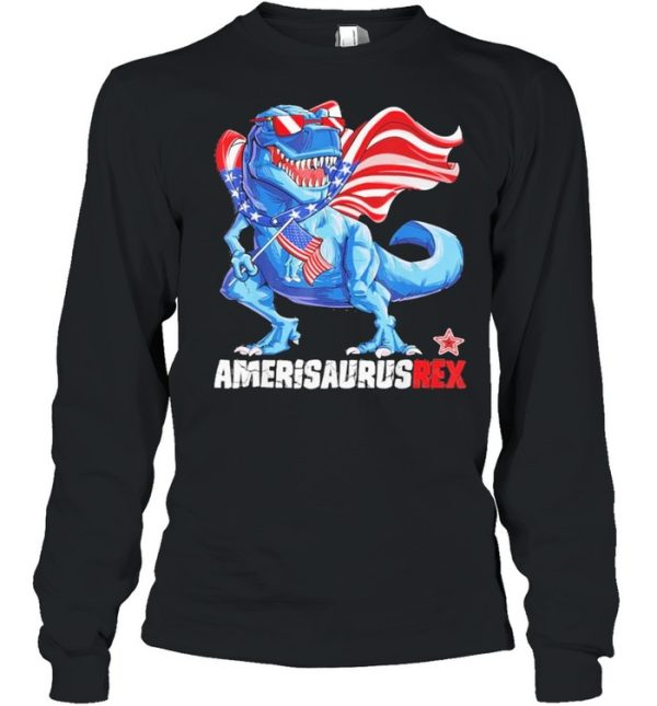 Dinosaur 4th of July Kids Boys Amerisaurus Rex American flag shirt