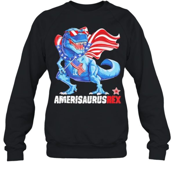 Dinosaur 4th of July Kids Boys Amerisaurus Rex American flag shirt