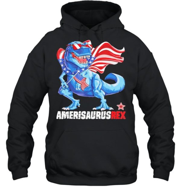 Dinosaur 4th of July Kids Boys Amerisaurus Rex American flag shirt