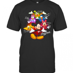 Disney Mickey Mouse Cartoon Characters Signatures T-Shirt