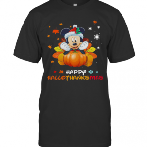 Disney Mickey Pumpkin Halloween And Merry Christmas Happy Hallothanksmas T-Shirt