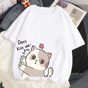 Don’t Kiss Me’ Oversized Cartoon Cat T-Shirt