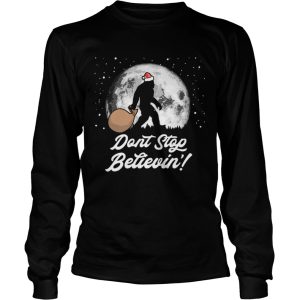 Dont Stop Believin Funny Bigfoot Santa Moon Christmas shirt 2