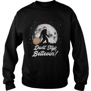 Dont Stop Believin Funny Bigfoot Santa Moon Christmas shirt 3