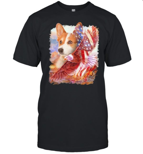 Eagle Corgi American Flag Wings Happy 4th Of July Shirt