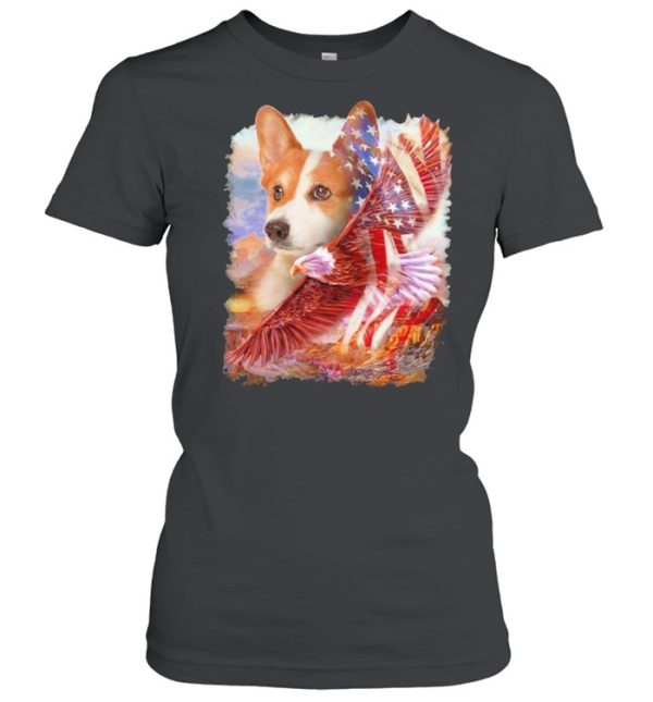 Eagle Corgi American Flag Wings Happy 4th Of July Shirt