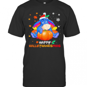 Eeyore Donkey Happy Hallothanksmas Halloween Thanksgiving Christmas T-Shirt
