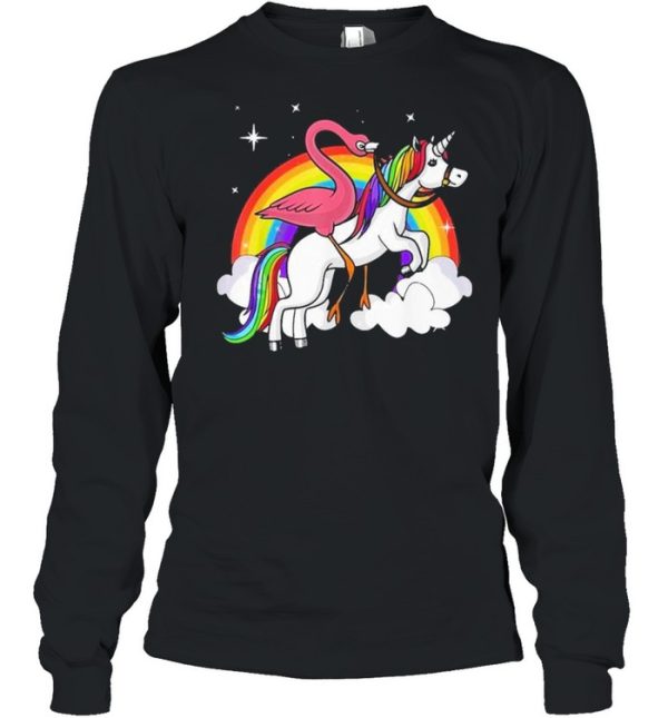 Flamingo Bird Riding Unicorn Magical Rainbow shirt