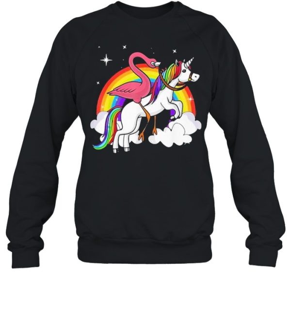 Flamingo Bird Riding Unicorn Magical Rainbow shirt