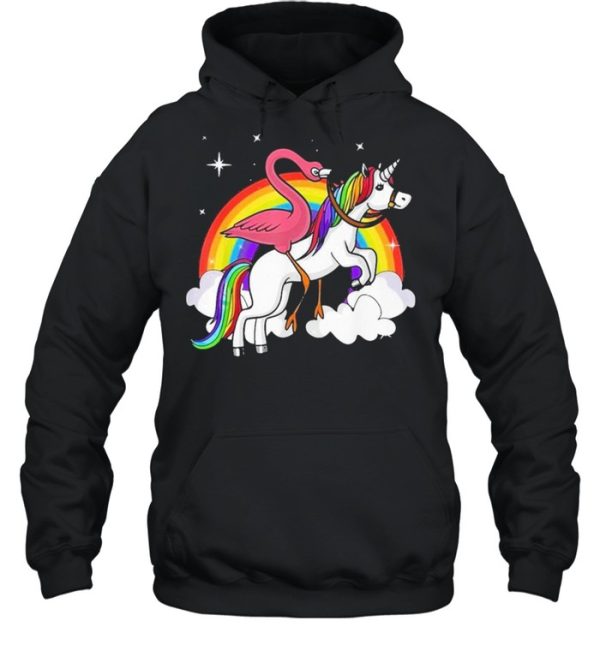 Flamingo Bird Riding Unicorn Magical Rainbow shirt