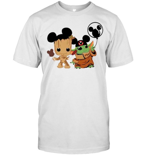 Friends Baby Yoda And Baby Groot Mickey Balloon shirt