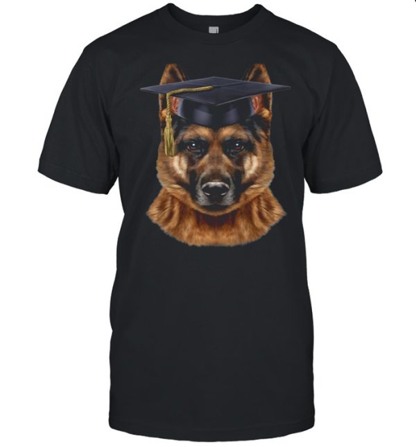 German Shepherd Dog wearing University Bachelor Cap shirt