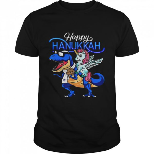 Happy Hanukkah Unicorn Riding Dinosaur Shirt