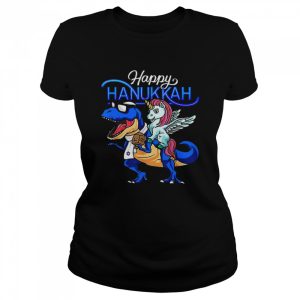 Happy Hanukkah Unicorn Riding Dinosaur Shirt 2