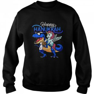 Happy Hanukkah Unicorn Riding Dinosaur Shirt 4