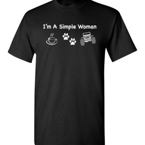 I’m a simple woman likes coffee Pets and Jeep funny T-Shirts