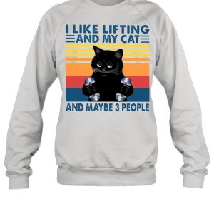 I Like Lifting And My Cat And Maybe Three People Black Cat Vintage Shirt 4