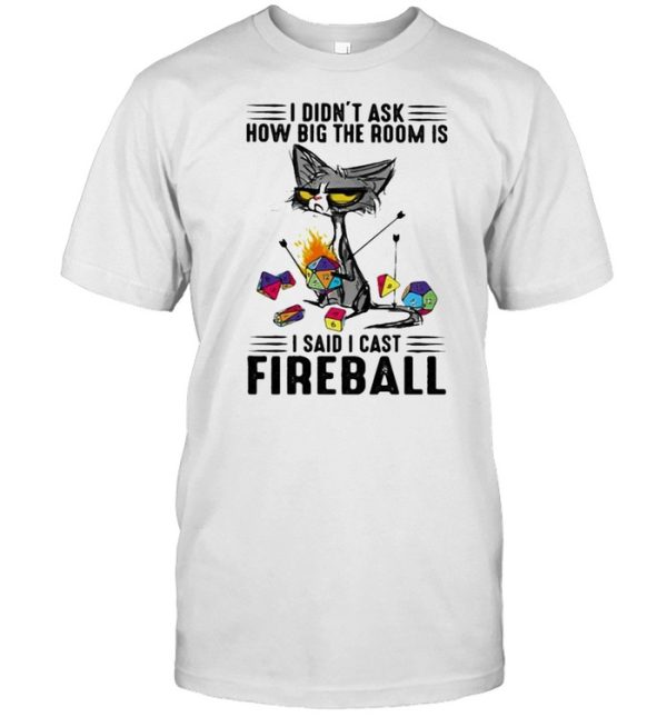 I didnt ask how big the room is i said i cast fireball black cat shirt