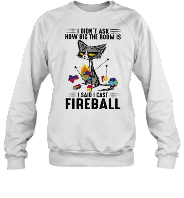 I didnt ask how big the room is i said i cast fireball black cat shirt