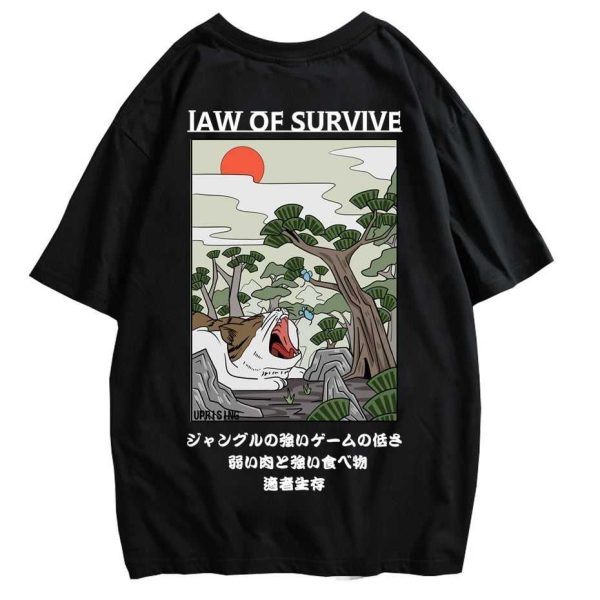 ‘Jaw Of Survive’ Male Oversized Harajuku Cat T-shirt