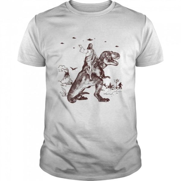 Jesus Riding Dinosaur Ufo shirt