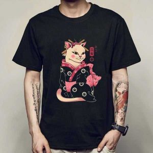 Kawaii Geisha Ronin Cat Cotton T-shirt