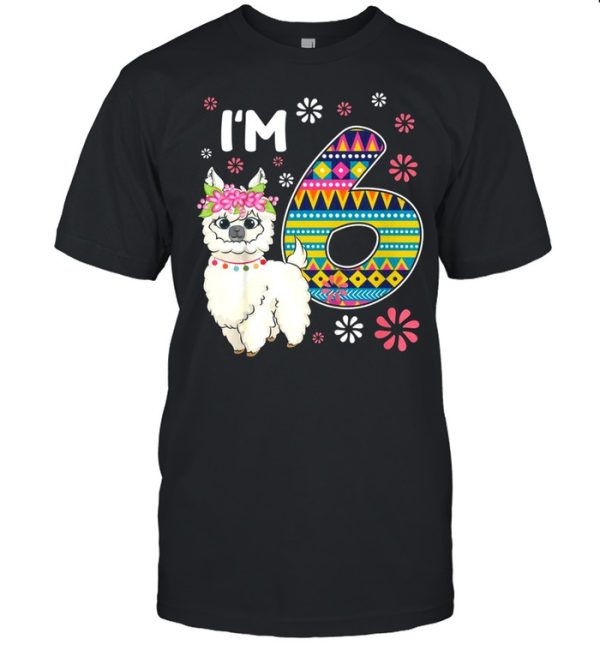 Kids birthday Llama I’m 6 year old Girl Theme 6th Bday Farm shirt